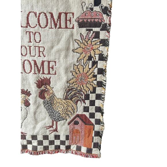 Vtg Tapestry Wall Hanging Chicken Farm Decor Welcome To Our Home Hanger 1995 - Picture 4 of 10